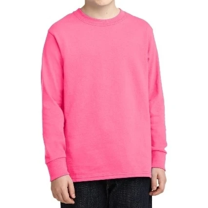 Port & Company PC54YLS Mens Youth Long Sleeve Core Cotton Tees Neon Pink - Extra Small (1)