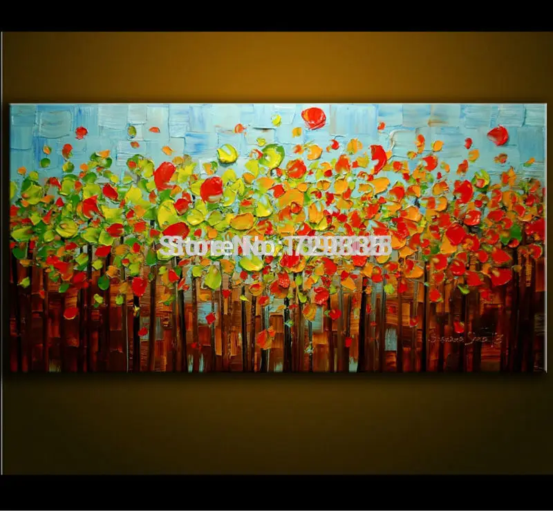 

Hand-painted Oil Painting Palette Knife Thick Paint Colorful Tree Painting Modern Home Art Canvas Wall Living Room Decor Picture