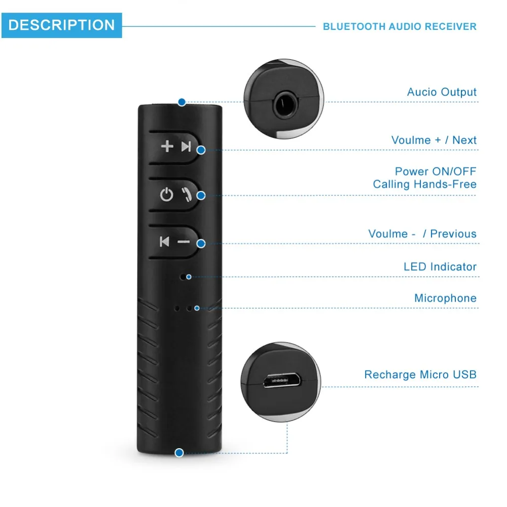 Bluetooth Earphone HandsFree Wireless Bluetooth Receiver Adapter 3.5mm Jack Car Aux Audio Music for Phones Speakers Headphones (7)