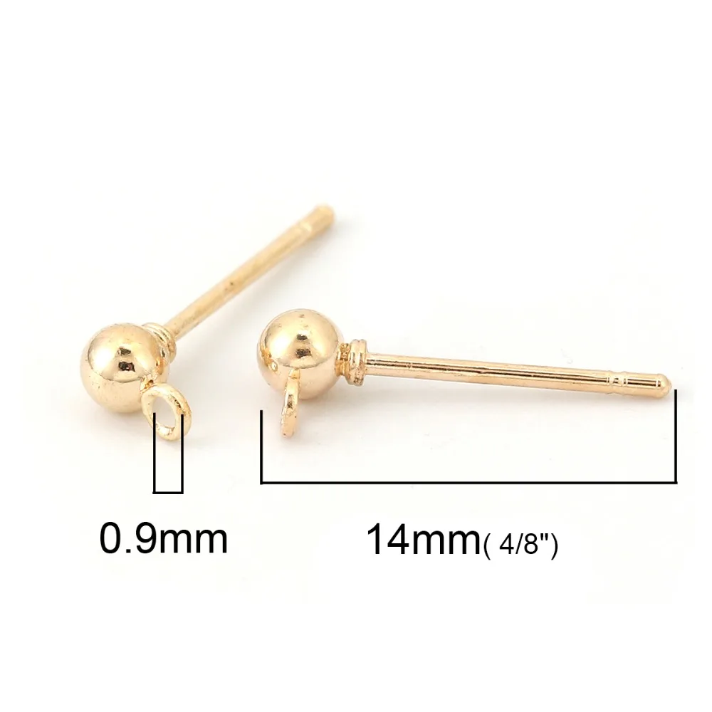 DoreenBeads Iron Based Alloy Ear Post Stud Earrings Findings Ball Gold Silver Color W/ Loop DIY Charms 5mm x 3mm, 100 PCs