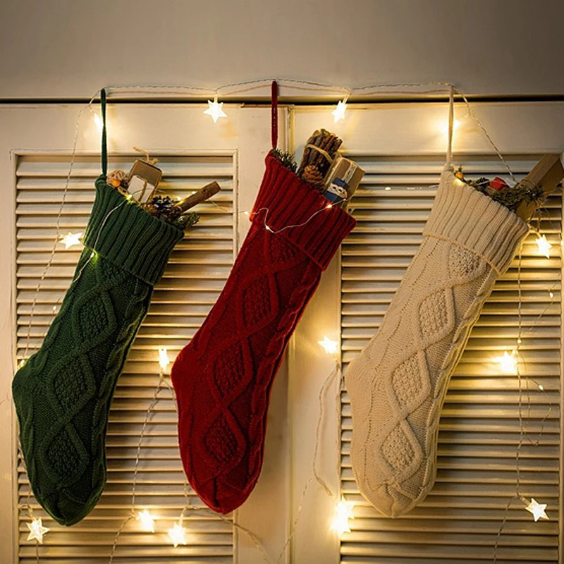Новогодний декор; рождественские носки-чулки; вязаные носки с Санта-Клаусом; Подарочная сумка; Рождественская елка; украшение для дома