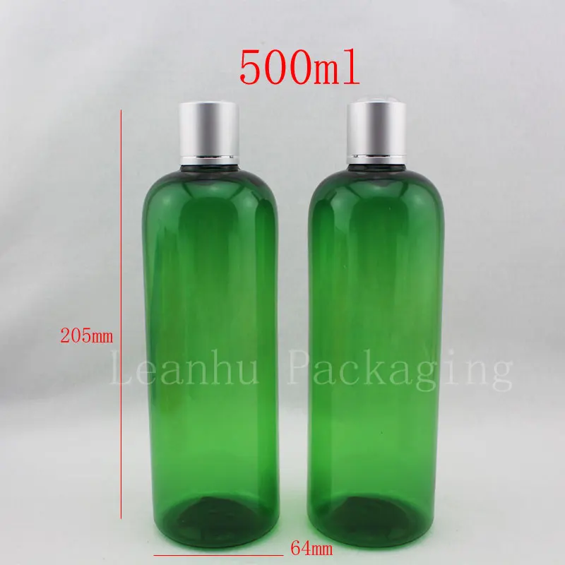 500ml x 12 empty green skin care cosmetic package bottles with silver