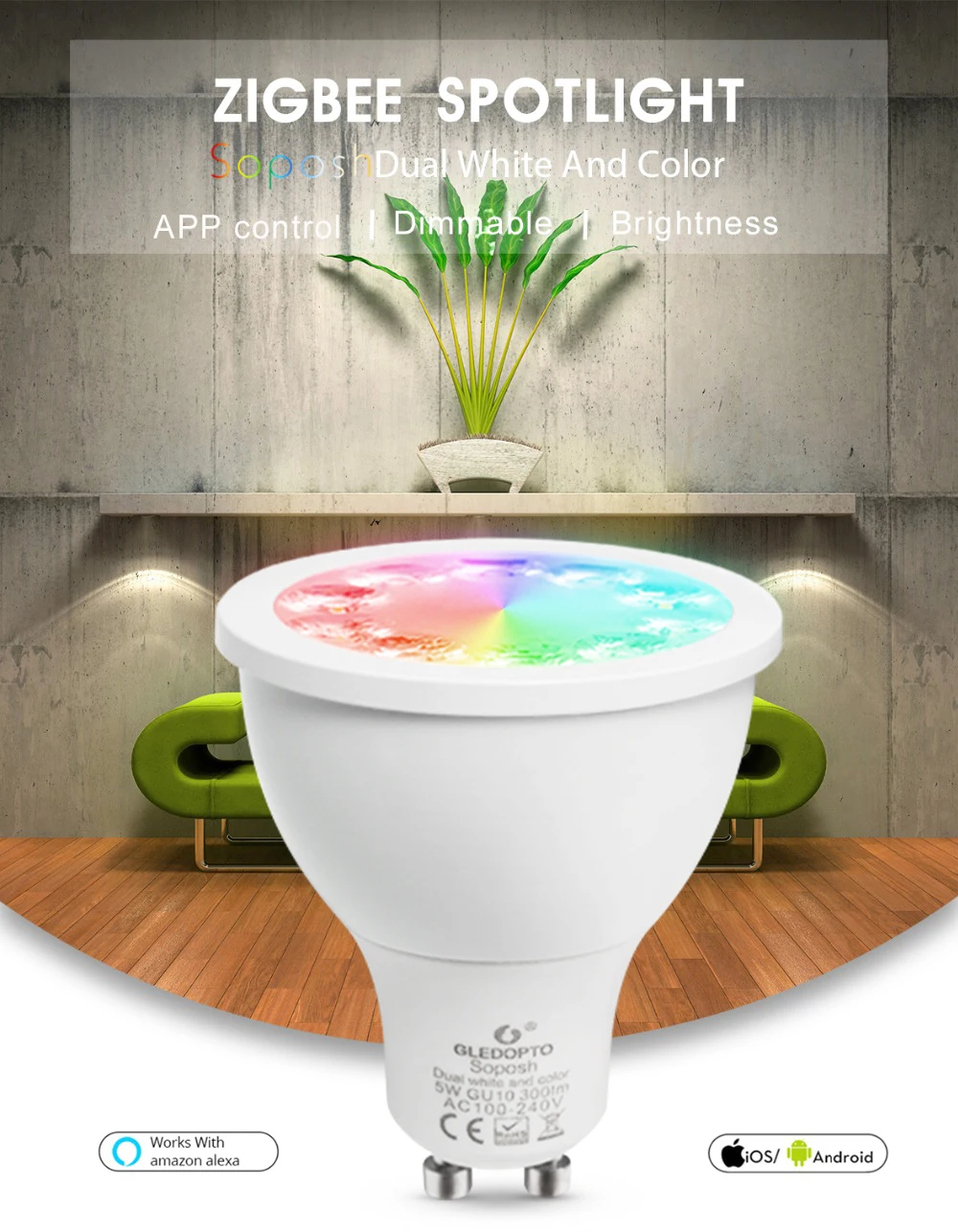 Trabalho com Alexa Rgb e Branco Gledopto Dupla 5 w Gu10 4 w Mr16 Rgbw e cw 2700 6500 k Levou Holofotes Zigbee 3.0 Ac100 240v Puls Levou Ligh 6 k led spotlight zigbee 3.0 trabalho com amazon alexa echo puls