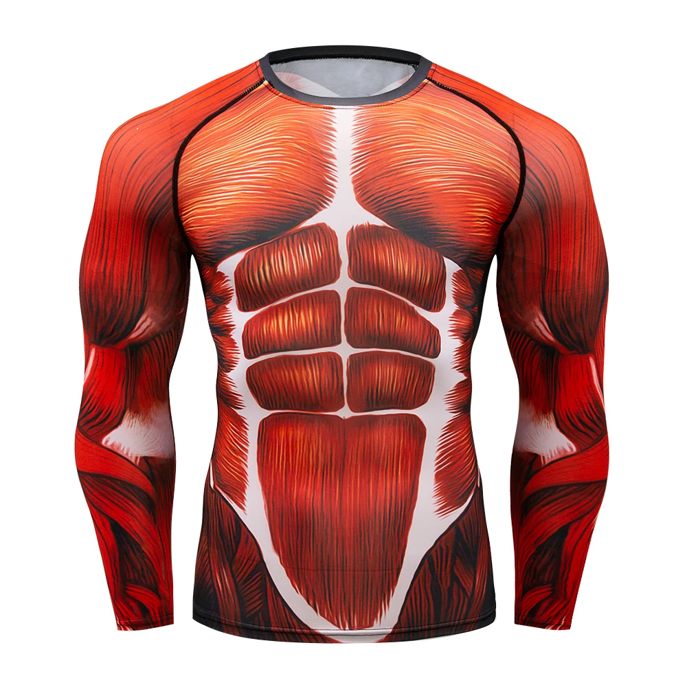 

2018 New Rashguard Compression Shirt Long Sleeves T shirt Men 3D Muscle Fitness BJJ MMA Tights Bodybuild Cross fit Quick Dry Top