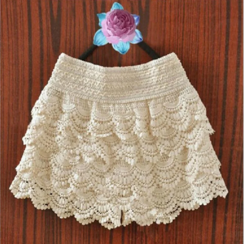 Summer Fashion Womens Shorts Lace Crochet Elastic Waist Slim Short Pants