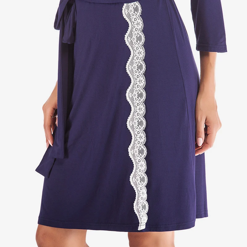 Кружевное лоскутное платье с длинным рукавом и поясом, женский халат с v-образным вырезом и поясом, мини-платье для женщин, весенние ночные рубашки для женщин