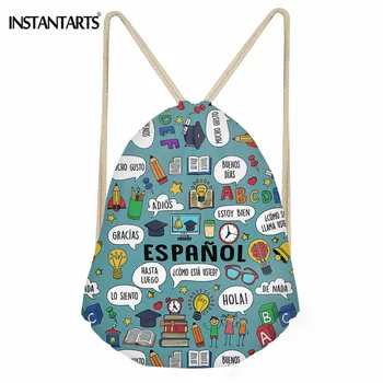 

INSTANTARTS Stylish Polyester Drawstring Bag Spanish Teacher Printing Casual String Backpack Girl Boy Cinch Sack Kids School Bag
