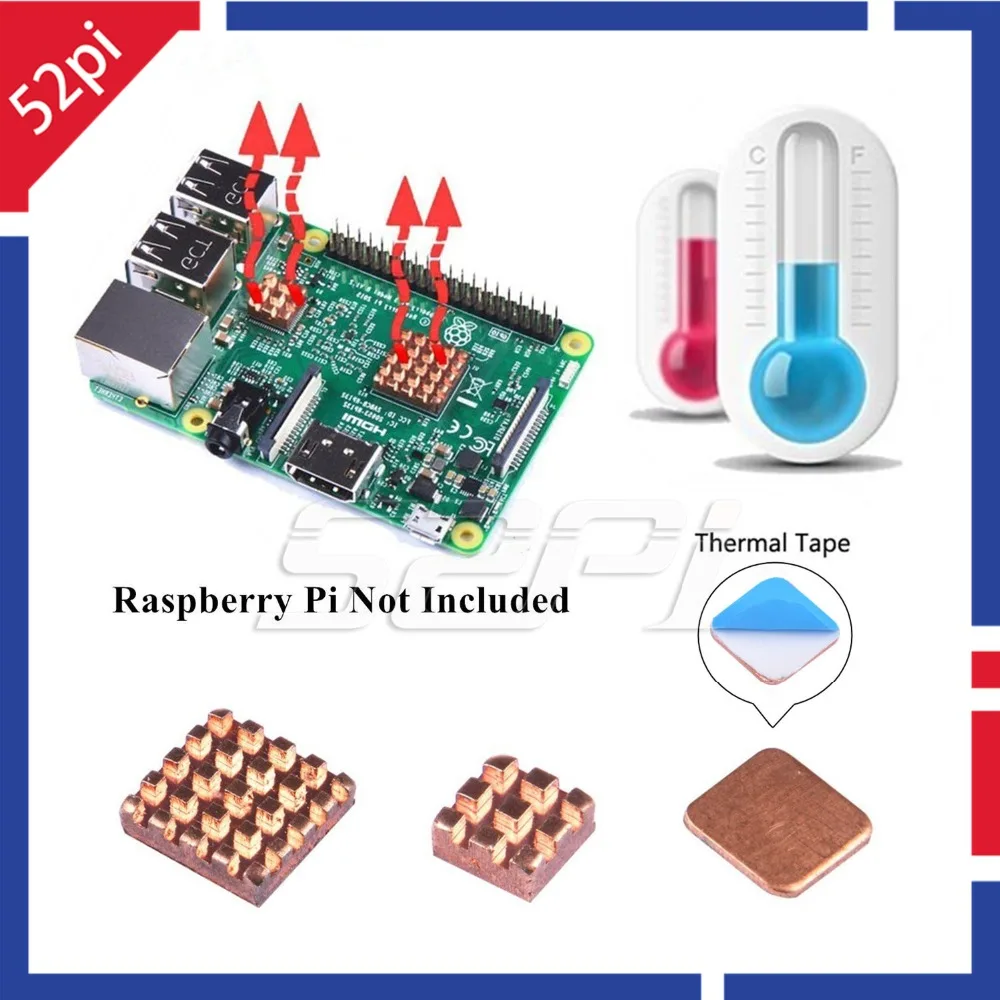 

52Pi New! 1 Set of 3 pcs Pure Copper Heatsinks 3 Pieces of Heat Sink Cooling Kit for Raspberry Pi 3 Model B / B+