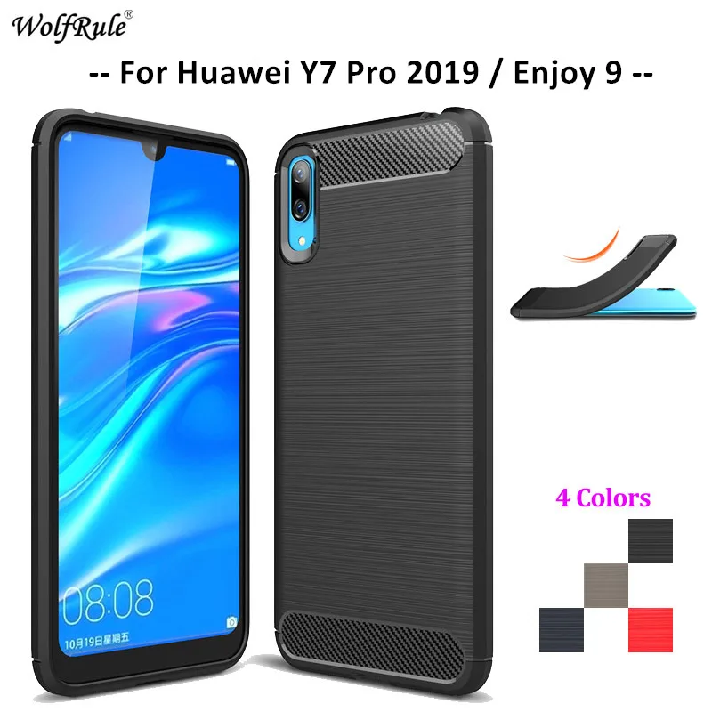 Чехол из углеродного волокна для телефона Huawei Y7 Pro 2019 мягкий чехол ТПУ прочный