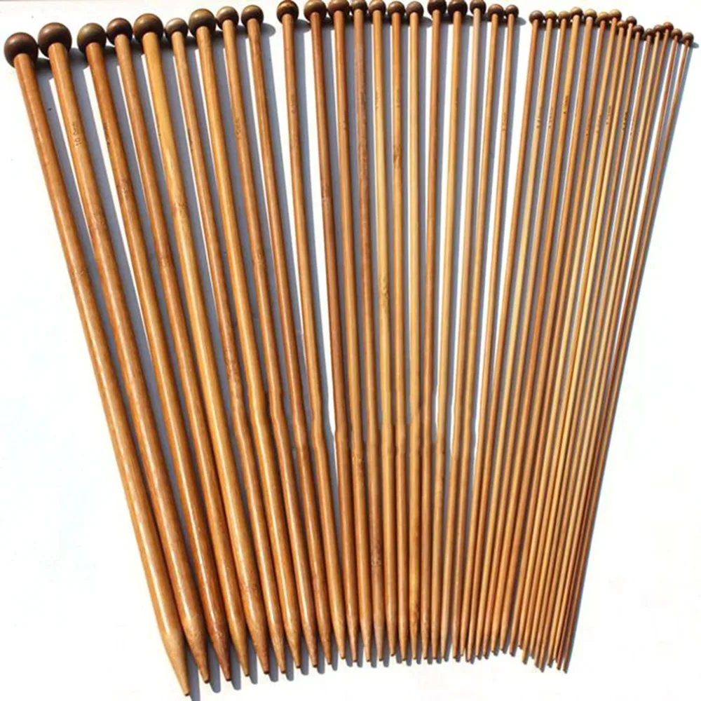 36 шт./компл. карбонизированный Бамбук вязание крючком 2-10 мм одинарные гладкие спицы для шарфа свитер вязальные инструменты