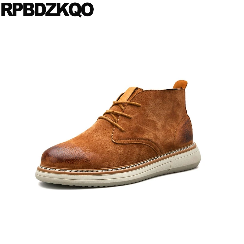 

safety working fashion lace up men booties vintage suede 2018 brown round toe retro combat boots designer short fall shoes work