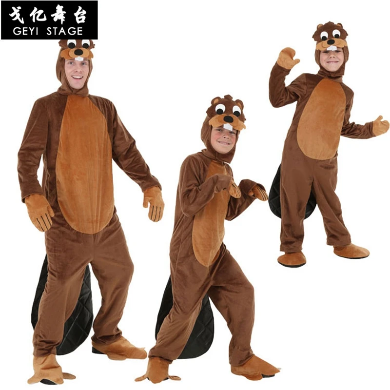 

New Animal Beaver Pajamas Sleepwear Cartoon Sleepsuit Pajamas Cosplay Costume Adult Unisex Onesies halloween party role for kid