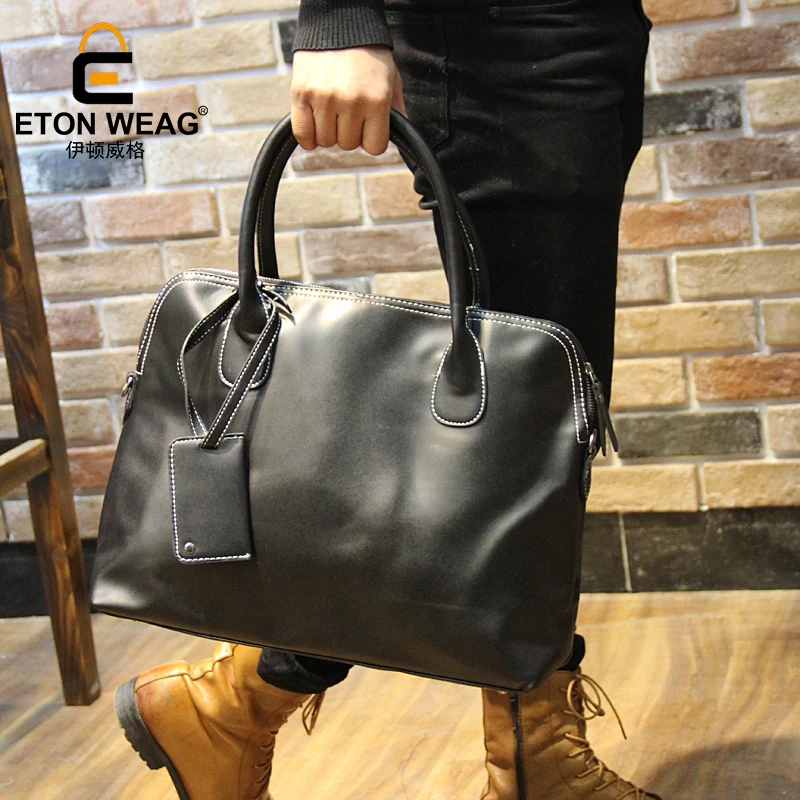 

ETONWEAG Brands Italian Leather Designer Handbags High Quality Black Zipper Men Messenger Bags Man Business Shoulder Laptop Bag