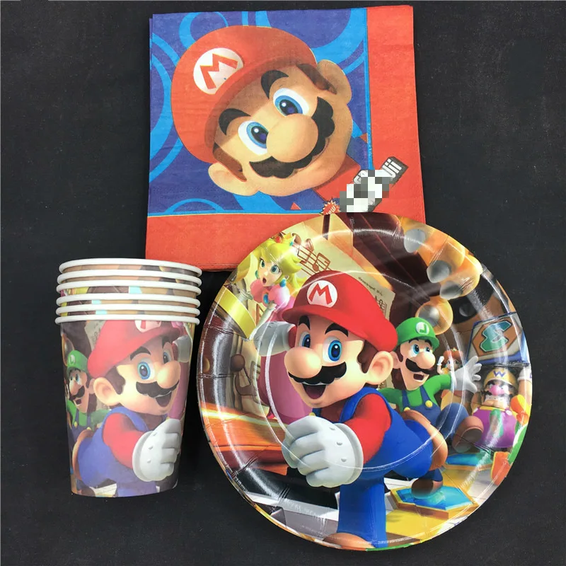 

30pcs Mario theme 10napkins+10plates+10cups for Children Party Birthday Party Decoration 10people use