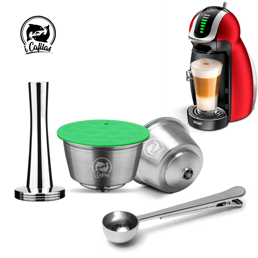 

STAINLESS STEEL Metal Reusable Dolce Gusto Capsule Compatible with Nescafe Coffee Machine Refillable Dolci Filter Dripper Tamper