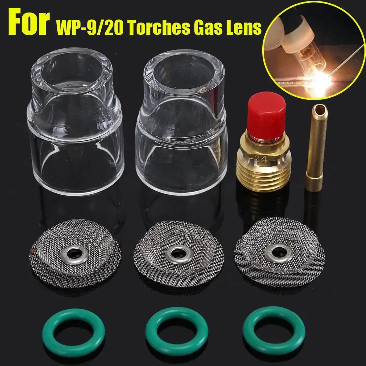 

New 10pcs 2.4mm TIG Welding Torch Stubby Gas Lens Pyrex Cup Welder Filters Accessories Tools For WP-9/20 Torches Gas Lens 3/32