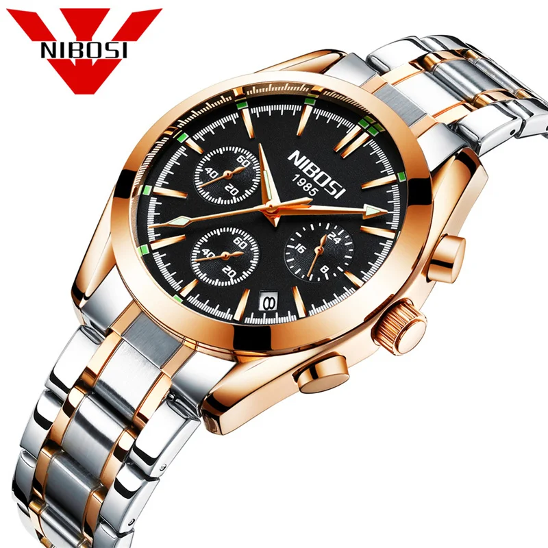 

NIBOSI Men Watches Top Brand Luxury Fashion Chronograph Auto Date Business Quartz Watch Male Steel Leather Waterproof Wristwatch