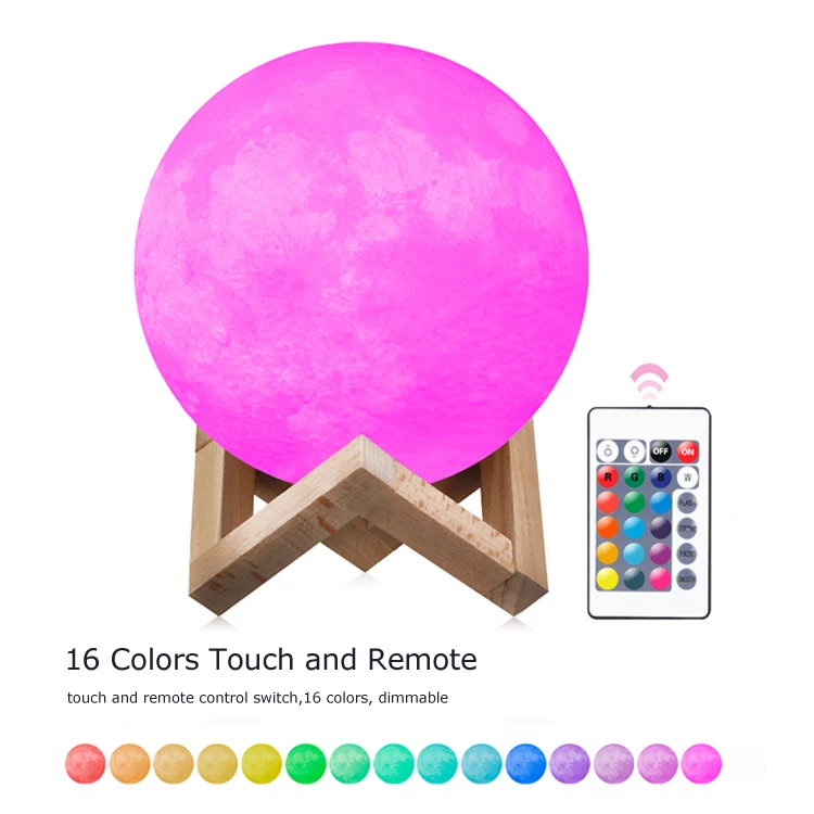 

15cm 16 Colors 3D Printing Usb Led Lamp Magical Moon Baby Night Light Support Touch And Remote Control Use For Christmas Decorat