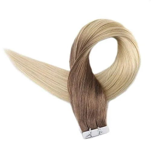 

Full Shine Ombre Balayage Color #6 Fading to #613 Blonde Human Hair Extension 40Pcs 100g Per Package Machine Remy Tape Hair