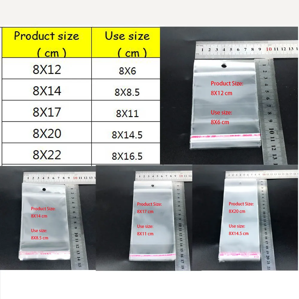8x12 см 100 шт./лот Ясно самоклеющиеся Печать Пластик сумка для хранения OPP поли чемоданчик Розничная упаковка посылка сумка W/Тусовки отверстия