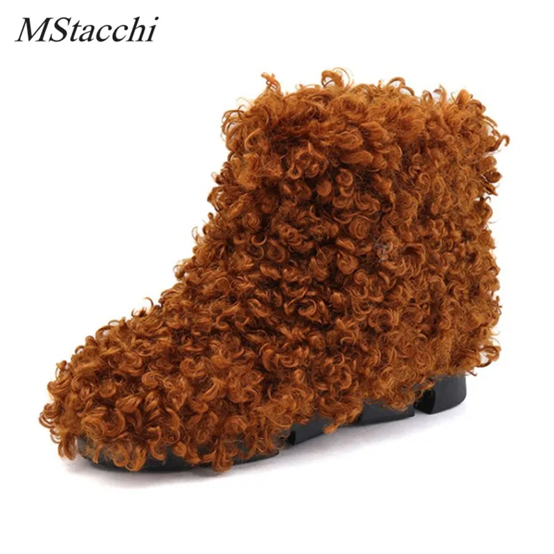 

MStacchi 2018 Winter Laides Warm Cotton Padded Snow Boots Women Flat Shoes Woman Mid Calf Velvet Fur Shoes Female Snow Boots
