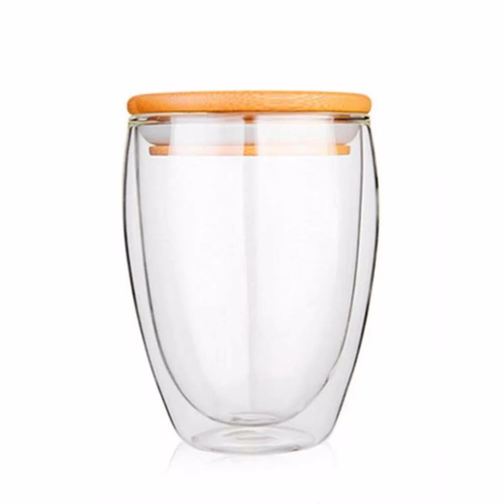 OUTAD 250 мл/350 мл/450 мл двухслойная настенная прозрачная стеклянная чайная чашка+ бамбуковая крышка термостойкая кофейная молочная термоизоляционная кружка