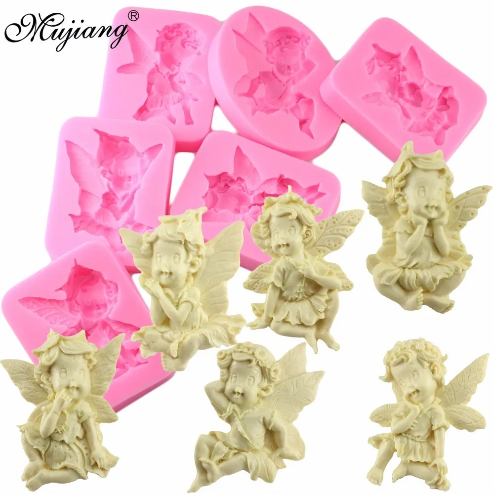 Pink Mujiang Angel Baby Fondant Moulds Silicone Cake Decorating Tools Chocolate Polymer Clay Mould Cake Topper Decoration