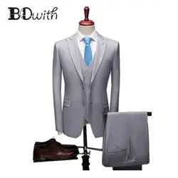 Slim Fit Для мужчин костюмы остроконечный воротник две кнопки комплект из 3 предметов костюмы (куртка + брюки + жилет) Для мужчин костюмы жениха
