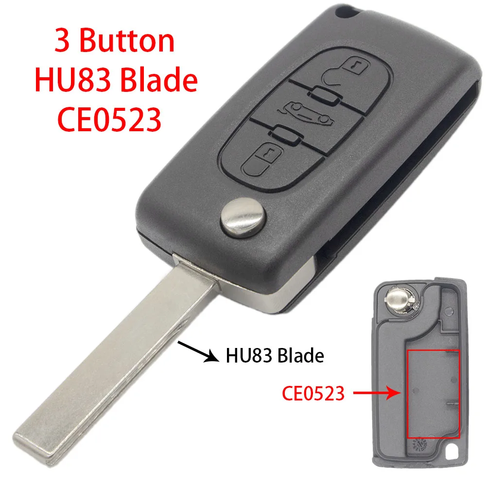 WhatsKey 3 кнопки дистанционного флипа ключа брелка для складного автомобильного ключа оболочки корпуса для peugeot 107 207 307 308 407 607 807 CE0523 CE0536 - Цвет: 3B HU83 CE0523