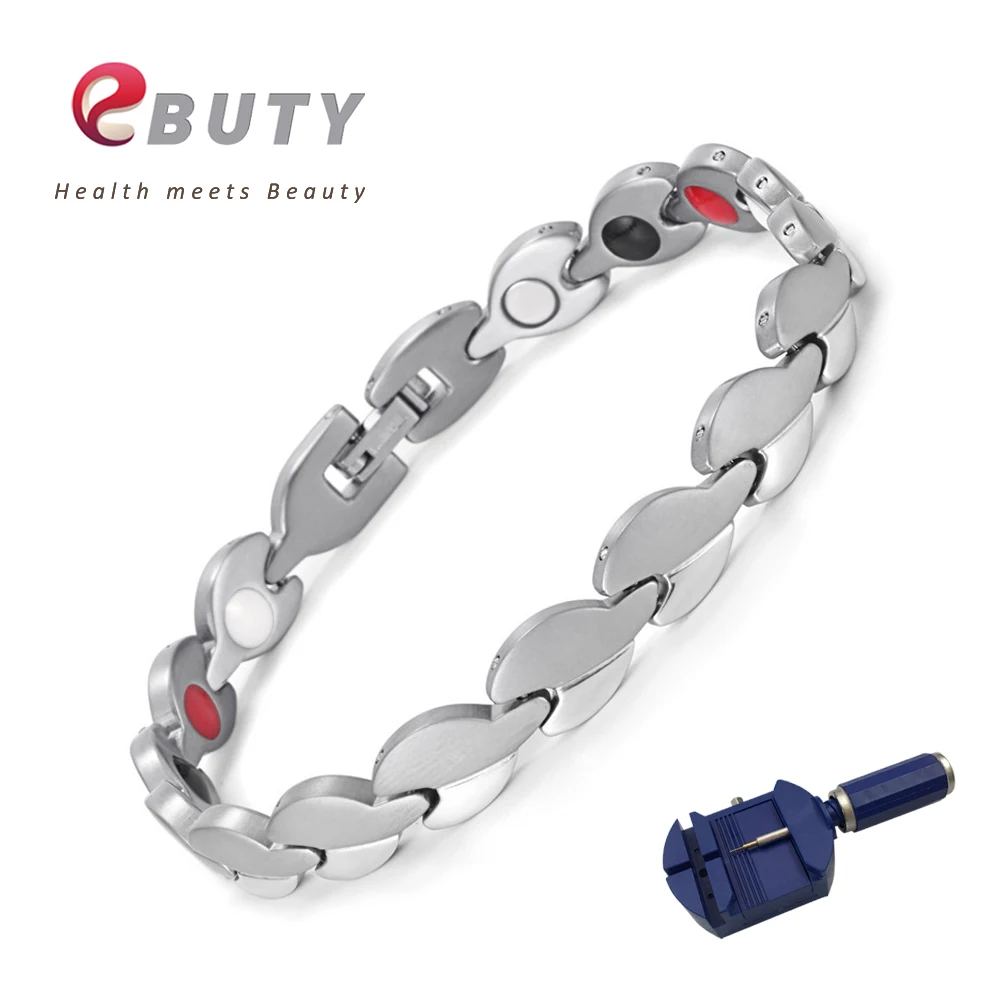 

EBUTY Female Titanium Bracelets Fashion Jewelry Bracelet Gift Polished Plating Bangle 4 IN 1 Energy Stones Health + Cutting Tool