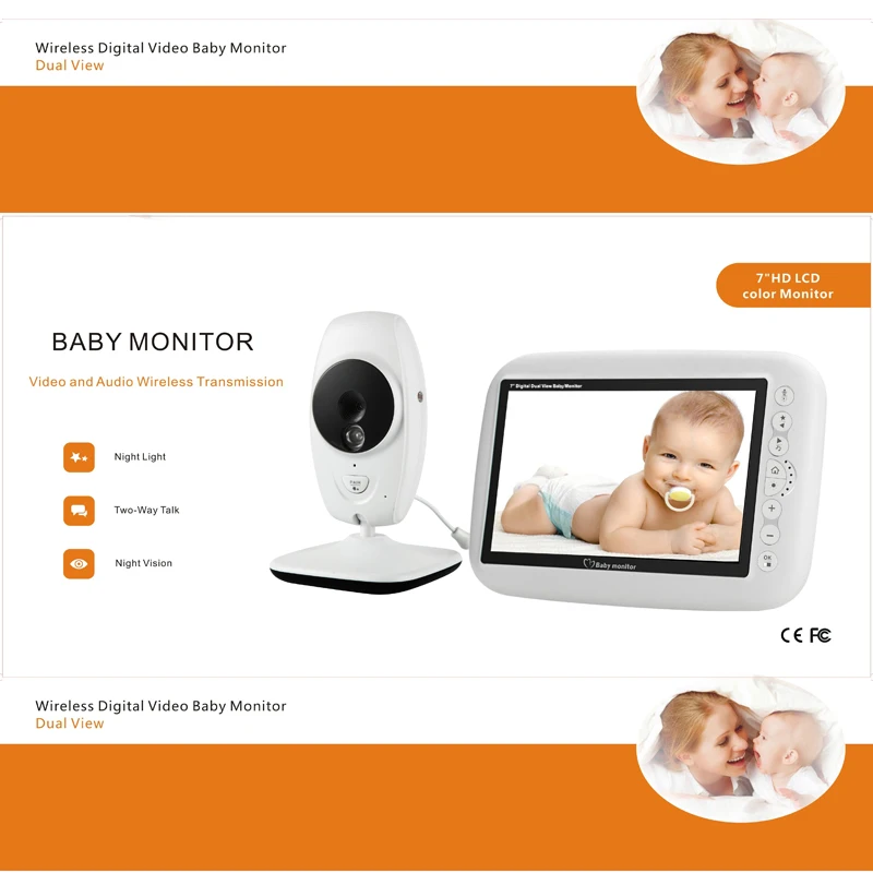  MBOSS 7.0inch Baby Monitor 720P HD Wireless Color Baby Monitor With Night Vision Camera Lullabies S