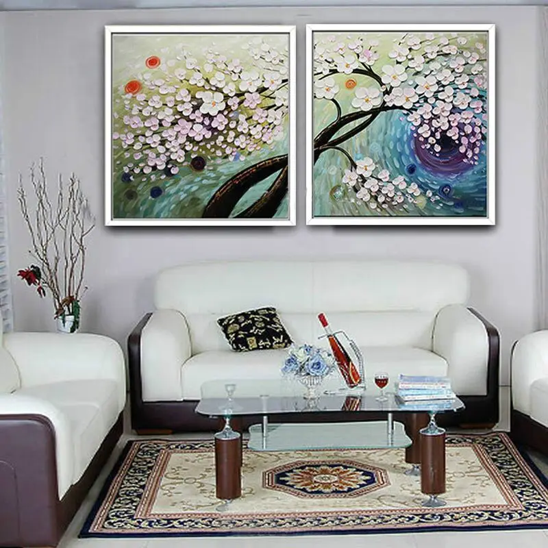 

Cheap Large Canvas Art Pink Flower 2panels Abstract Oil Painting Hand Painted On Canvas Wall Art Decorative Pictures