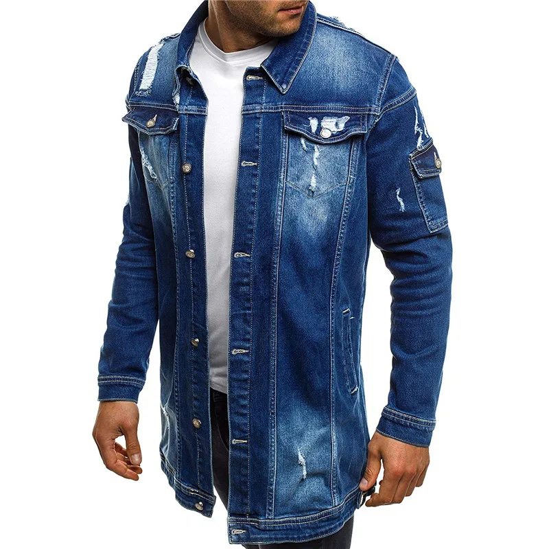 Idopy 2020 Mantel Jaket Denim Panjang Pria Fashion Pakaian Luar Jeans  Kasual Pas Badan Belel Ketat untuk Pria|Jaket| - AliExpress