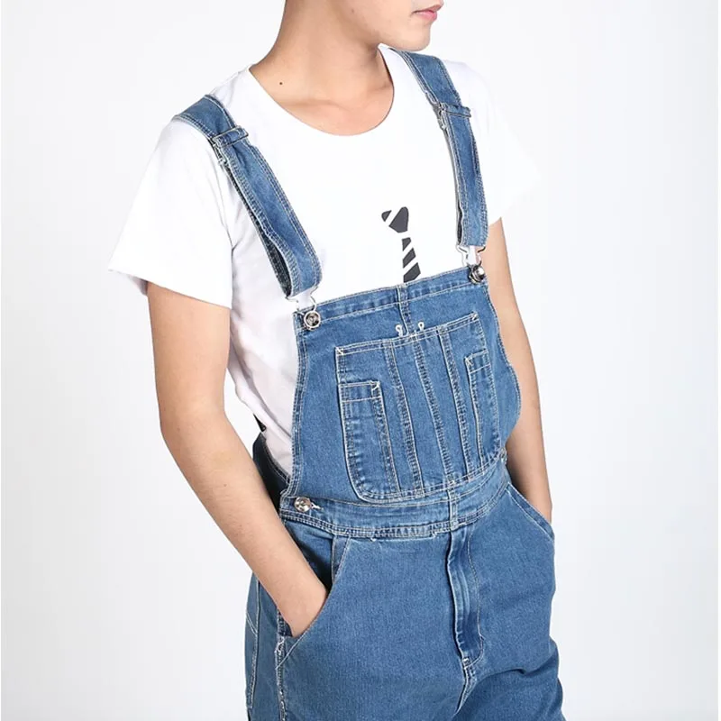 Mcikkny Men's Fashion Baggy Cargo Denim Bib Overalls Washed Loose Style Jeans Jumpsuit For Male Suspender Pants Multi-pockets   (8)