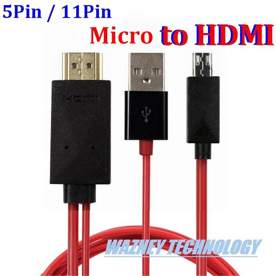 50pcs 5PIN 11PIN 5 pin 11 pin Micro USB to HDMI Cable HDTV HD TV