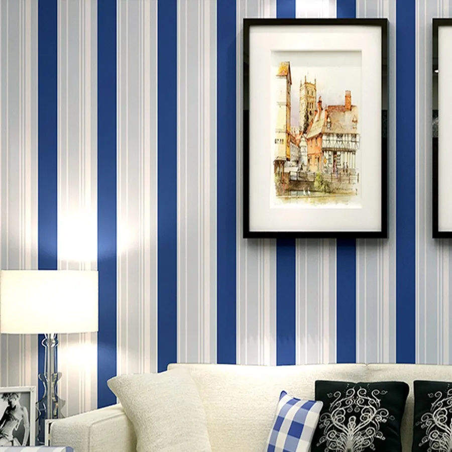 Beibehang Garis Vertikal Biru Non Woven Papel De Parede 3D Dinding