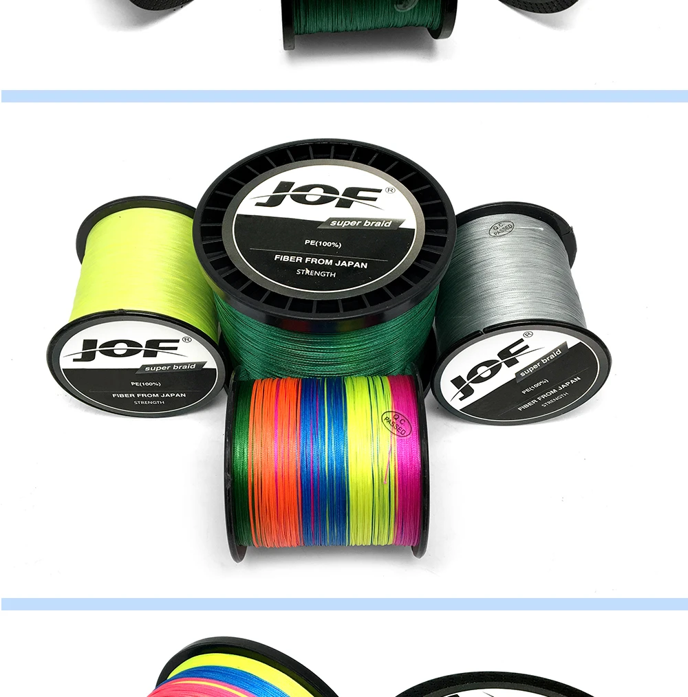 Linha de Pesca Jof Super Strong1000m 8 Vertentes 8weaves pe Multifilament Trançada Corda 22lb 31lb 39lb 43lb 52lb 61lb 78lb 10 Linhas de pesca