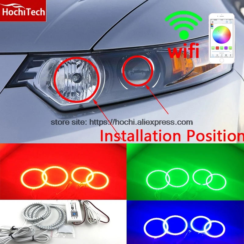 HochiTech Excellent RGB Multi-Color halo rings kit car styling for Acura TSX 2009-2012 angel eyes wifi remote control hochitech for mazda cx 7 cx 7 2006 2012 car styling rgb led demon angel eyes kit halo ring day light drl with a remote control