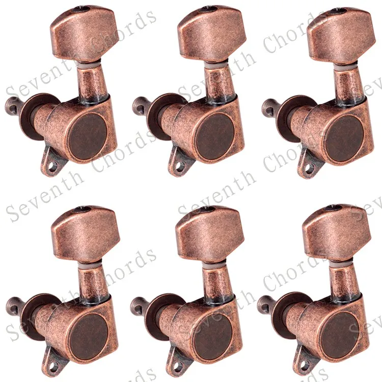 Набор 6 шт. Sealed-gear Guitar Tuning Pegs ключи тюнеры машинные головки для гитары-хромовый и черный и золотистый выбор - Цвет: Copper red A Set 6L