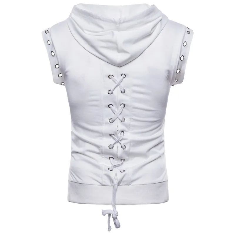 

Men back up lace punk rock Tank Top Sleeveless hoodie mens harajuku hip hop vest sleeveless hoody personality stage costume