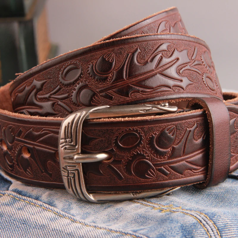 0 : Buy Mens Belts Luxury Genuine Leather Vintage Carving West Men Belt Leather ...