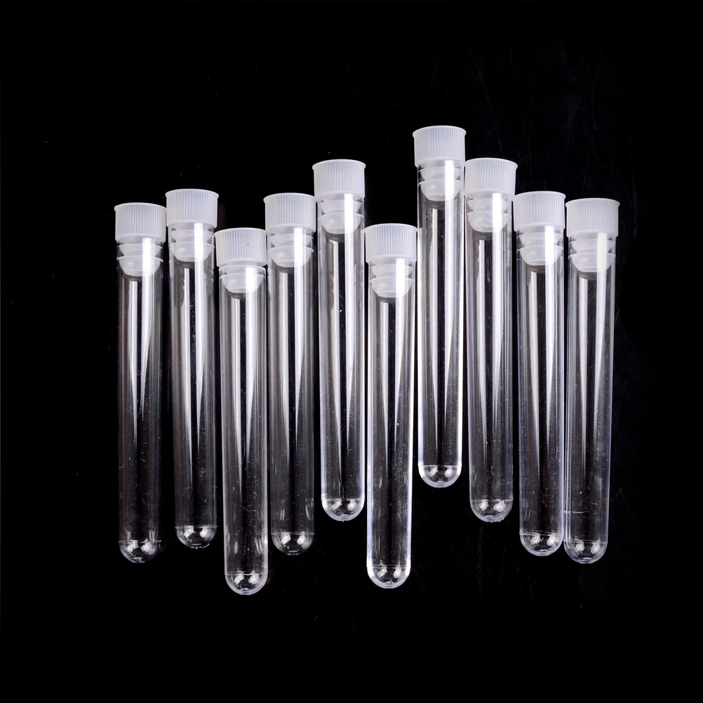 

10Pcs/lot 12*75mm Transparent Plastic Laboratory Test Tubes With Lids Vial Sample Containers Laboratory Test Tubes