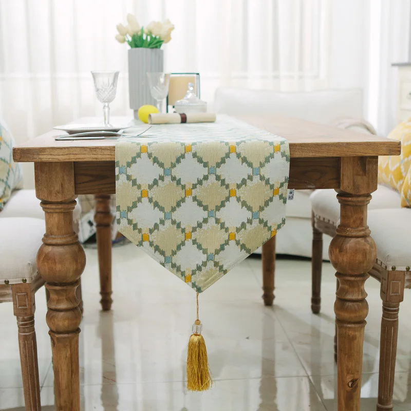 

New Geometry Design Blending Table Runner With Tassels Modern Tea Dinner Home Decor Dustproof Table Runners 1pc Table Runnmers