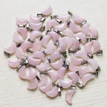 Модные розовый кварц Камень Луна Форма бусины Подвески самодельные ювелирные решений для женщин 30 шт./лот