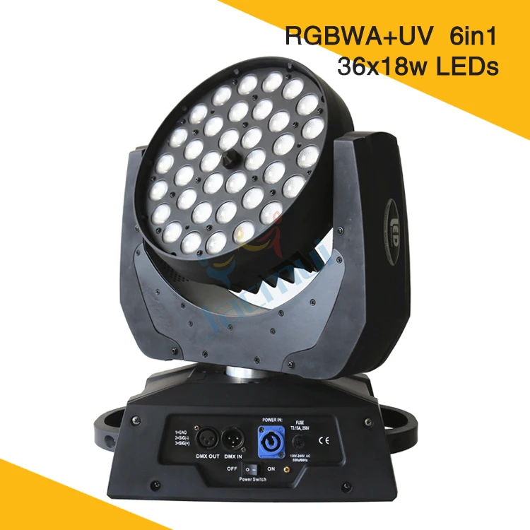 Светодиодный светильник для мытья с зумом 36*18 Вт Led RGBWA + UV Moving Head Light сенсорный