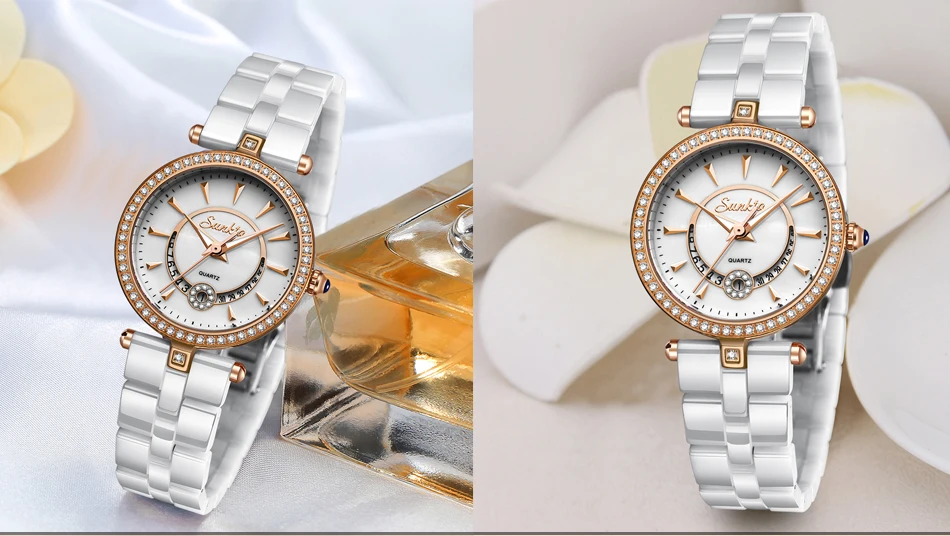 SUNKTA женские часы лучший бренд класса люкс Керамические Часы женские Календарь Водонепроницаемые кварцевые наручные часы Relogio Feminino+ коробка