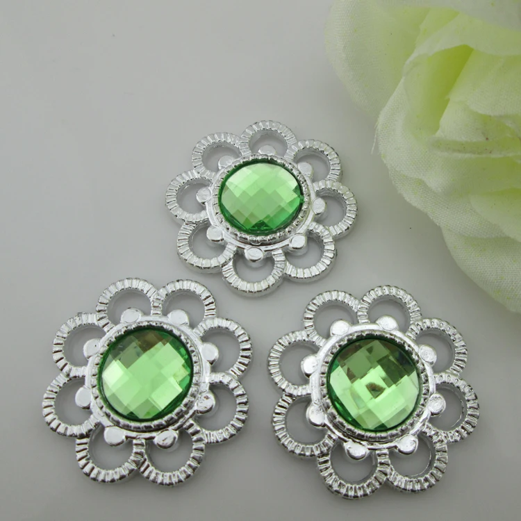 

(PB27 35mm)20pcs Light Green Gem Plastic Rhinestone Buckle Crystal Button For Craft