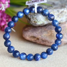 Скидок синий высокого качества Кианит Кристалл Мужской стрейч отделка браслет с круглыми бусинами 8 мм