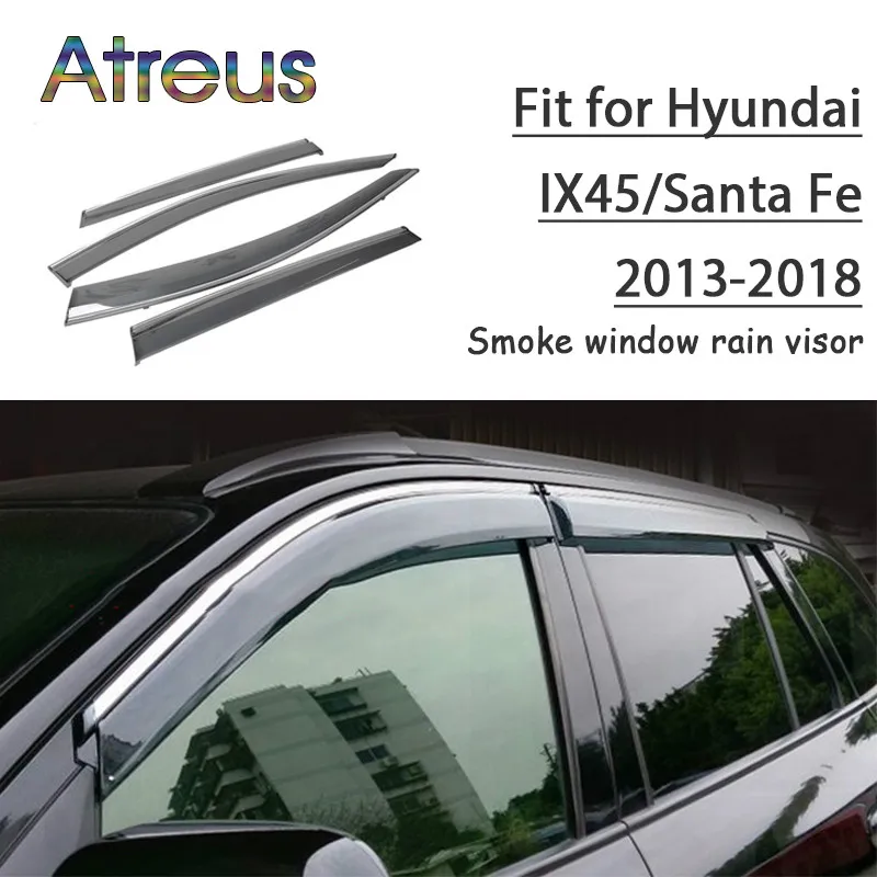 

Atreus 1set ABS Rain Smoke Window Visor Car Wind Deflector For Hyundai IX45/Santa Fe 2013 2014 2015 2016 2017 2018 Accessories