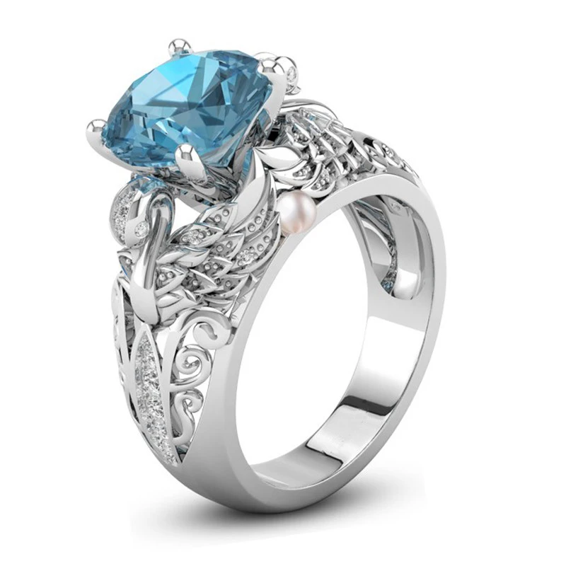 

Sky Blue Stone Rings for Women Fashion Jewelry Imitation Pearls Ring Wedding Engagement Ring Anel Feminino Anelli Donna O5Q524